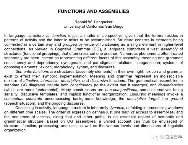 ICLC14视频| FUNCTIONS AND ASSEMBLIES by Langacker